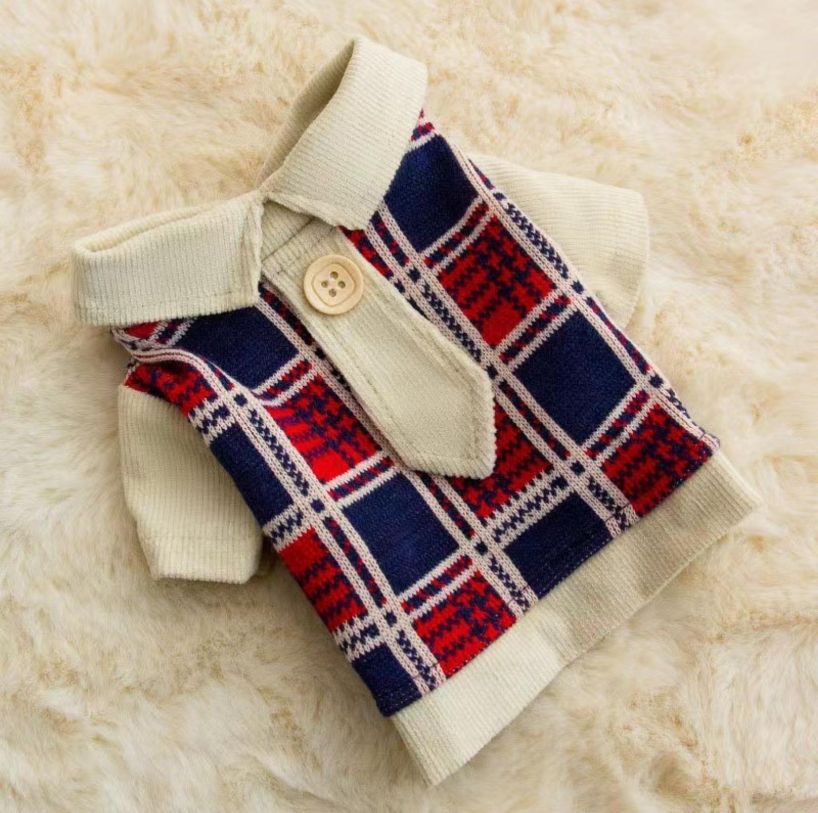 College-Style Knitted Polo Pet Shirt