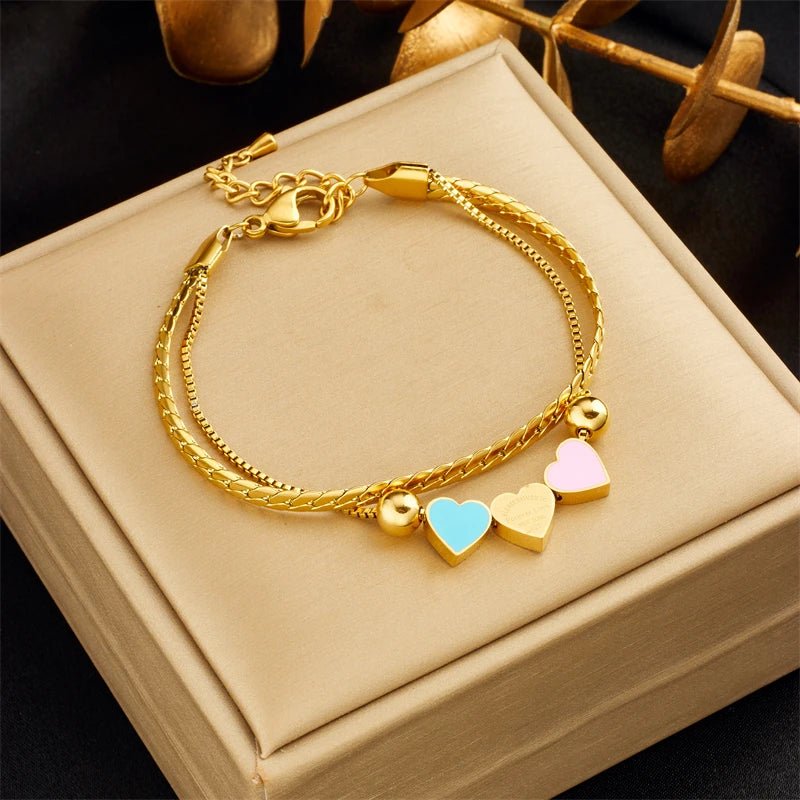 Pastel Forever Love Heart Necklace and Bracelet