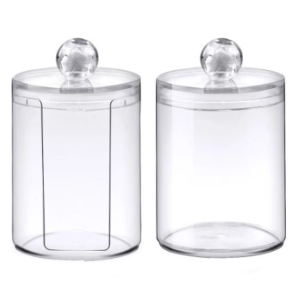 Two-Layer Acrylic Cotton & Pad Box Organizer Transparent Round Container