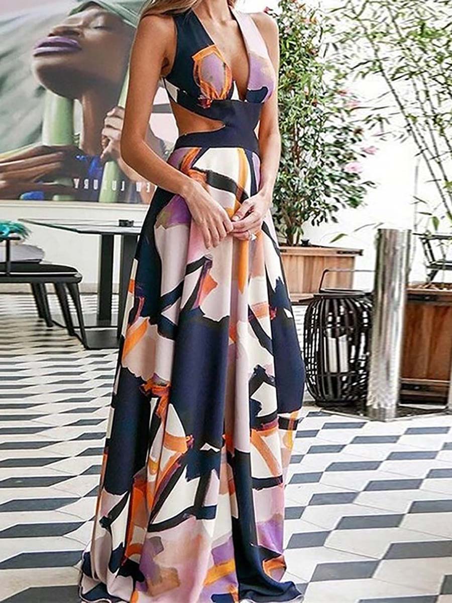 Alyssa Printed  V Neck Dress