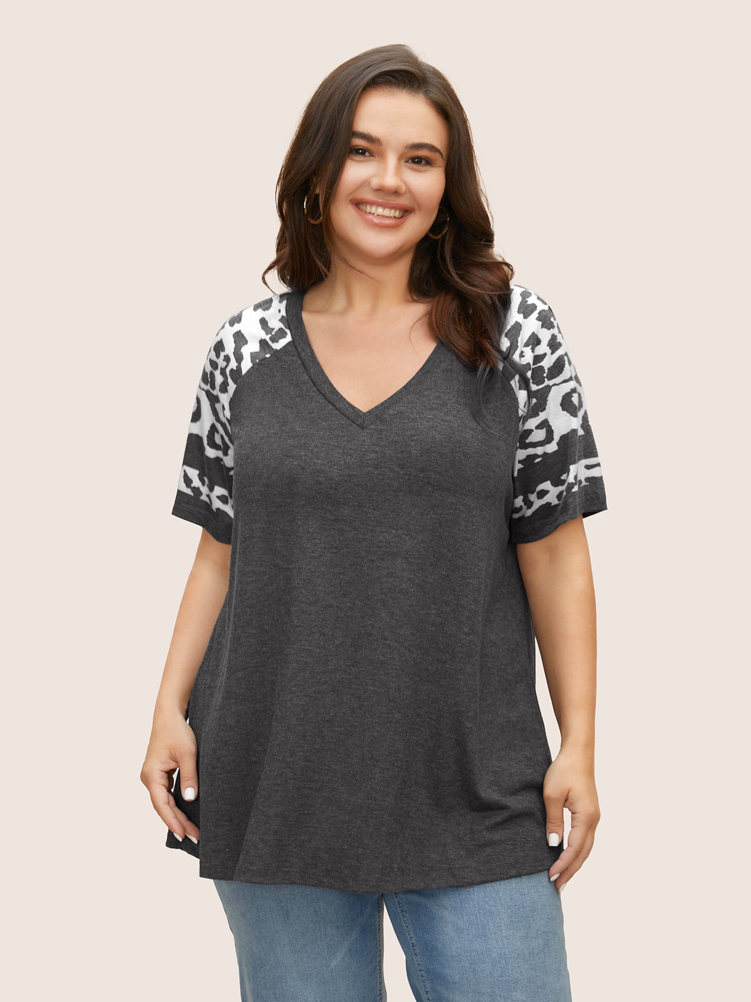 Ditsy Floral Colorblock Contrast Raglan Sleeve T-shirt