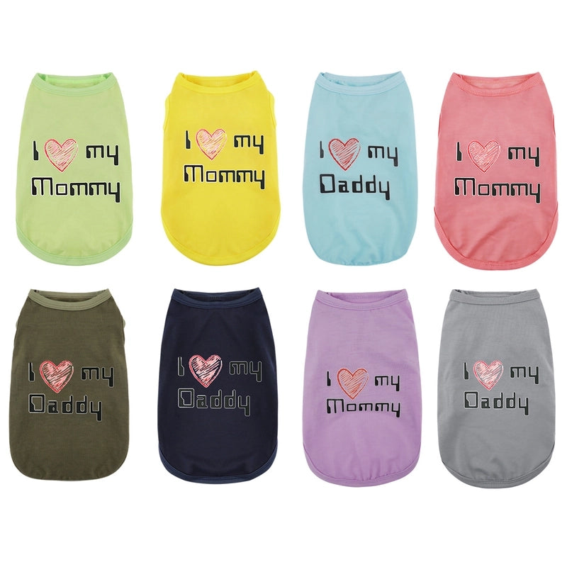 Minimalist Heart Love Mom And Dad T-shirt Cartoon Printing Dog Vest Pet Clothing