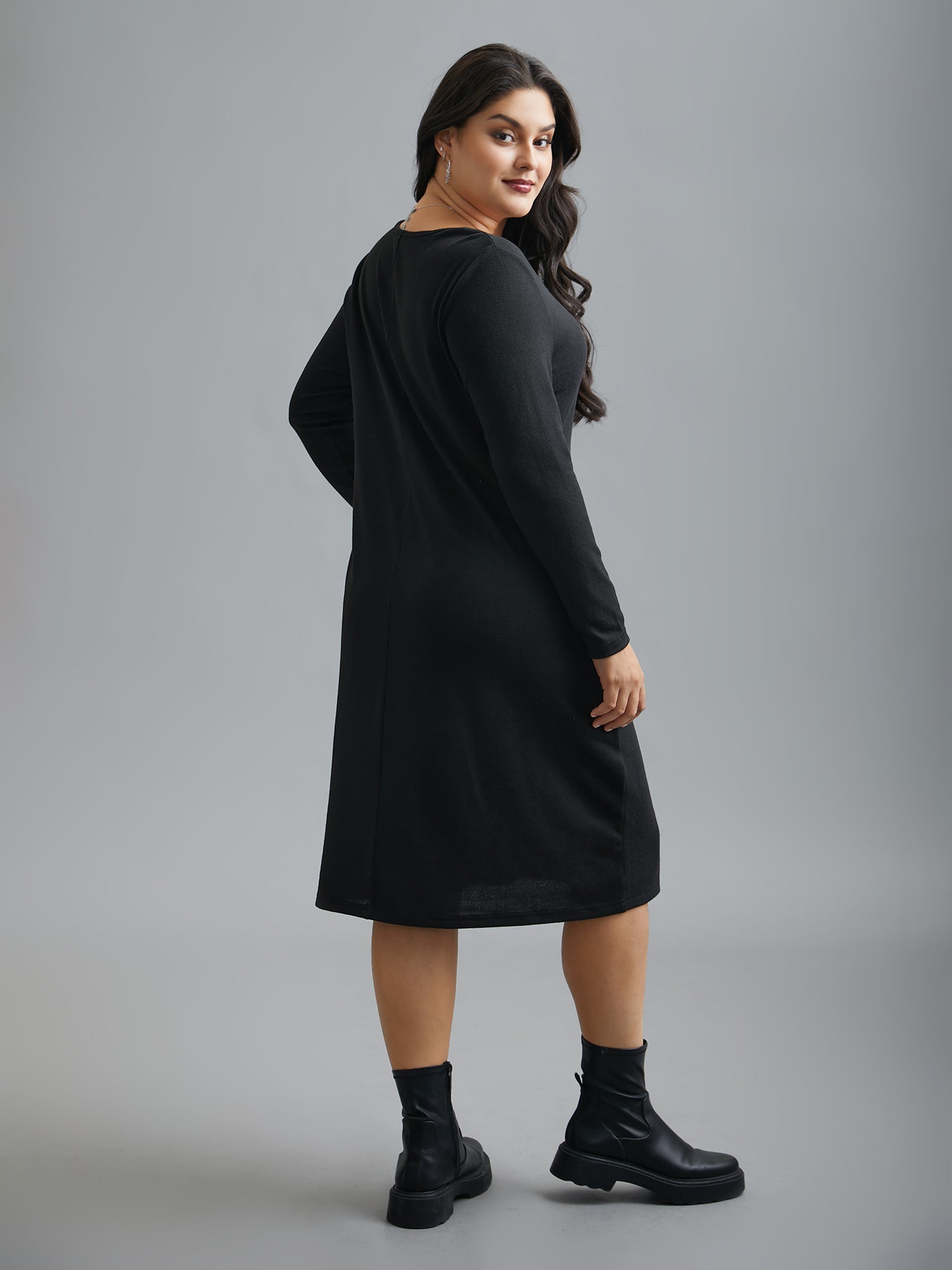 V Neck Contrast Patchwork Button Detail Dress