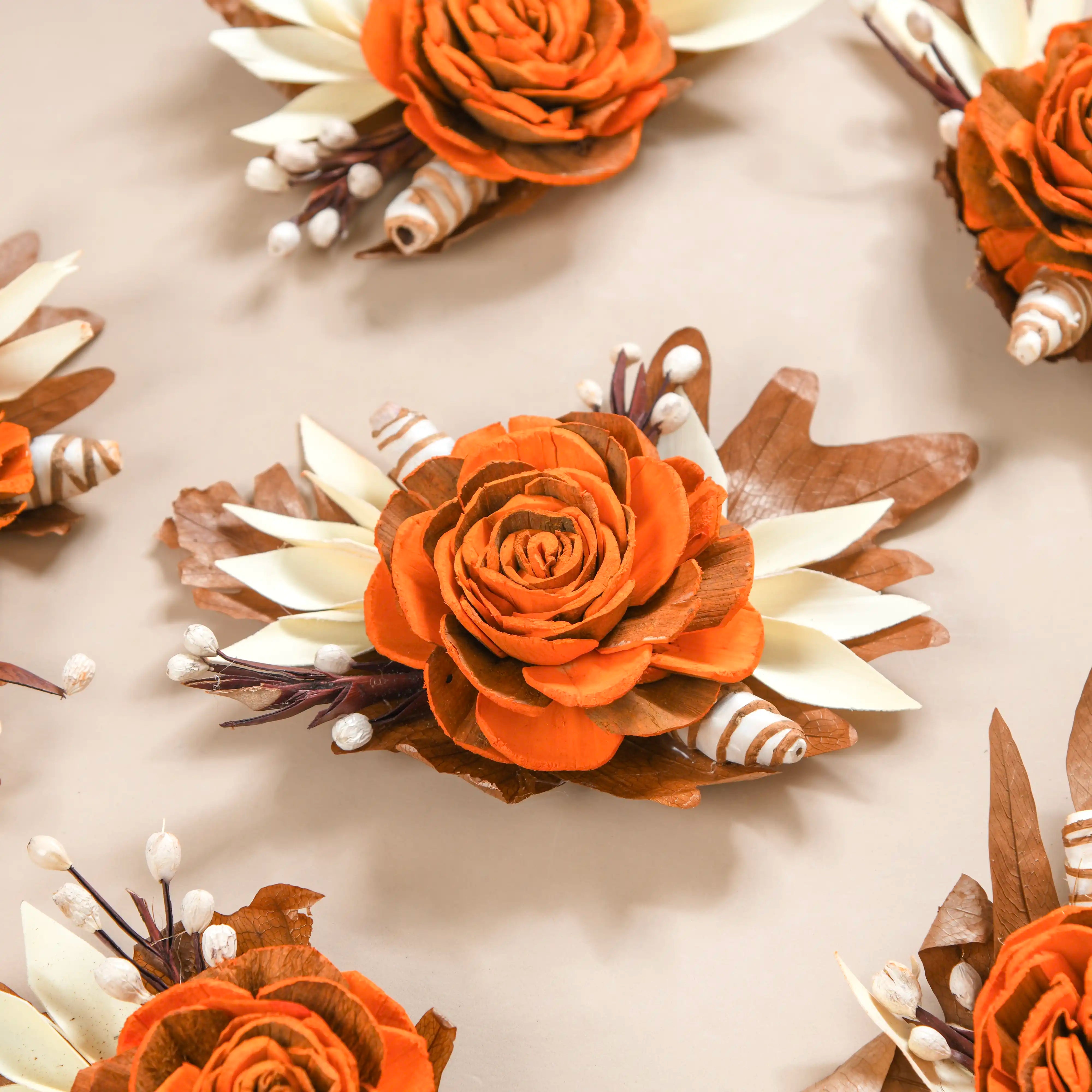 Autumn Orange Decorative Dried Flowers Set Of 6