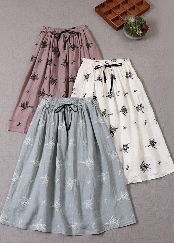 Blue tie waist Embroidered Fall Pockets Skirt