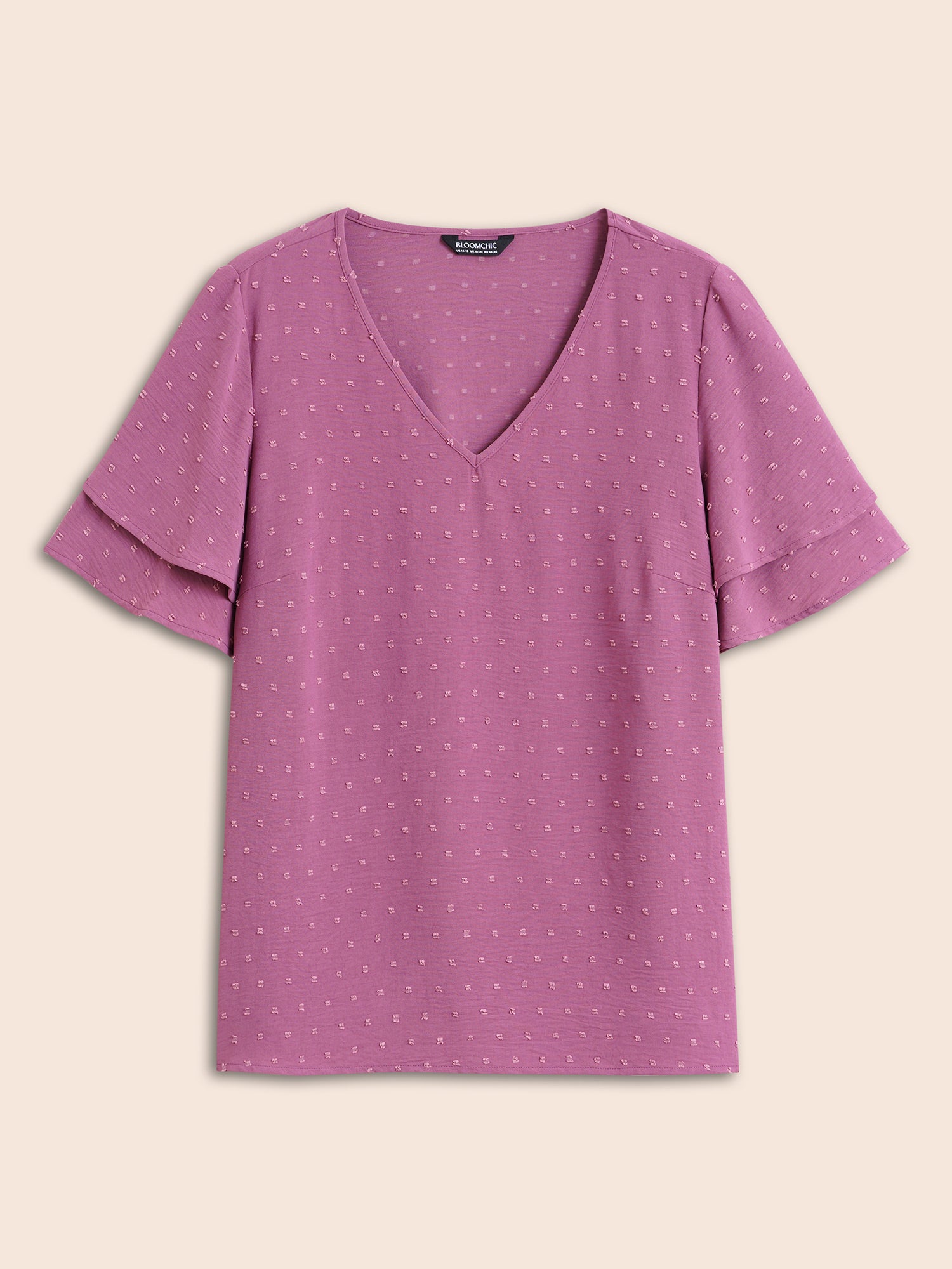 Plain Ruffle Tiered Sleeve V Neck Polka Dot Blouse