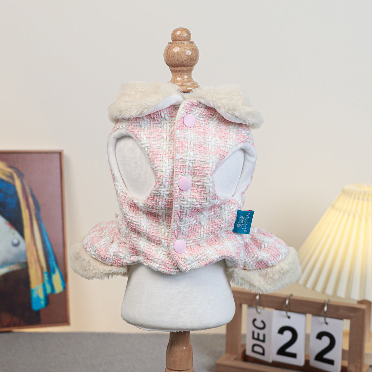 Sweet Plaid Pattern Fleece Dog Cat Dress Jacket