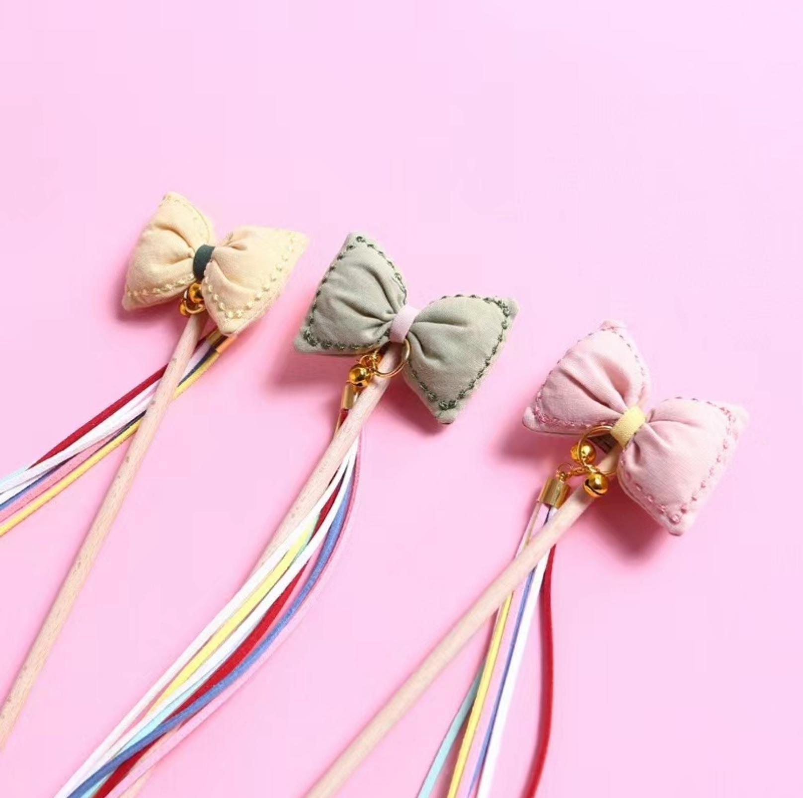 Bow Style Cat Stick With Long Tassel Cat Toy for Interactive Play