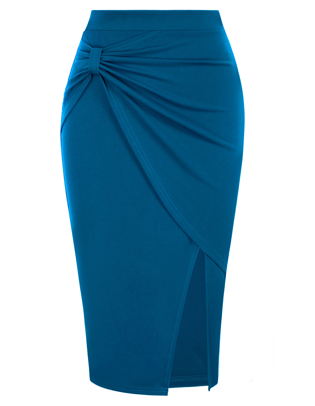 Slit Wrap Bodycon Knee Length Midi Pencil Skirt High Waisted Work Business Skirts