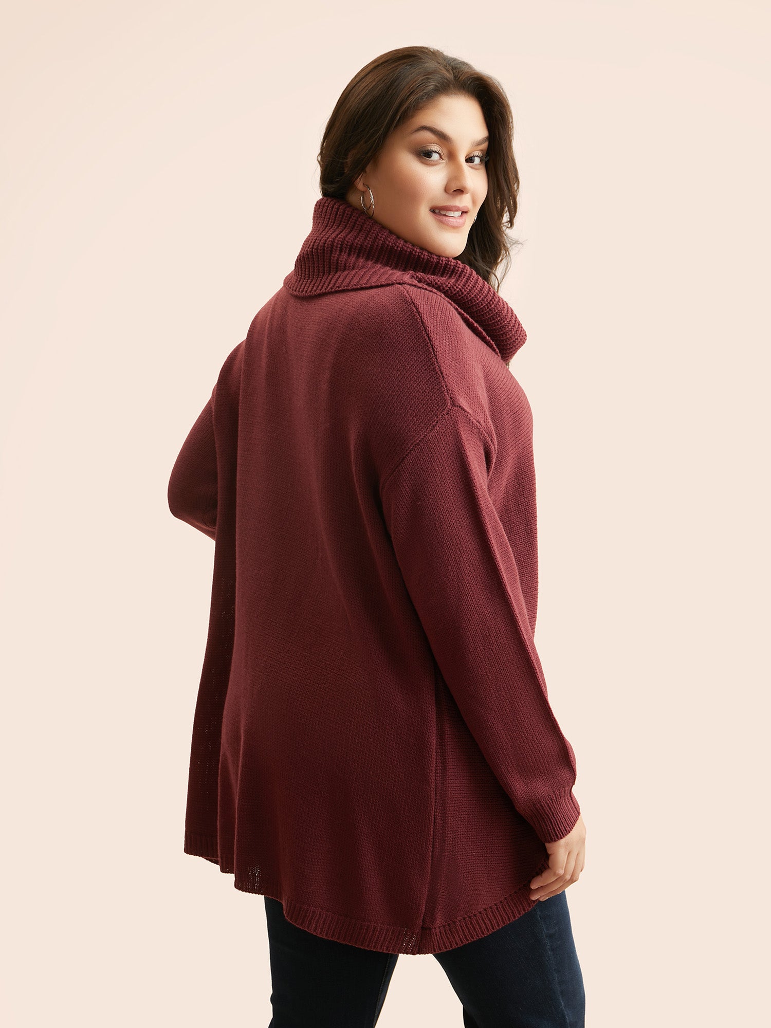 Texture Turtleneck Slit Front Pullover