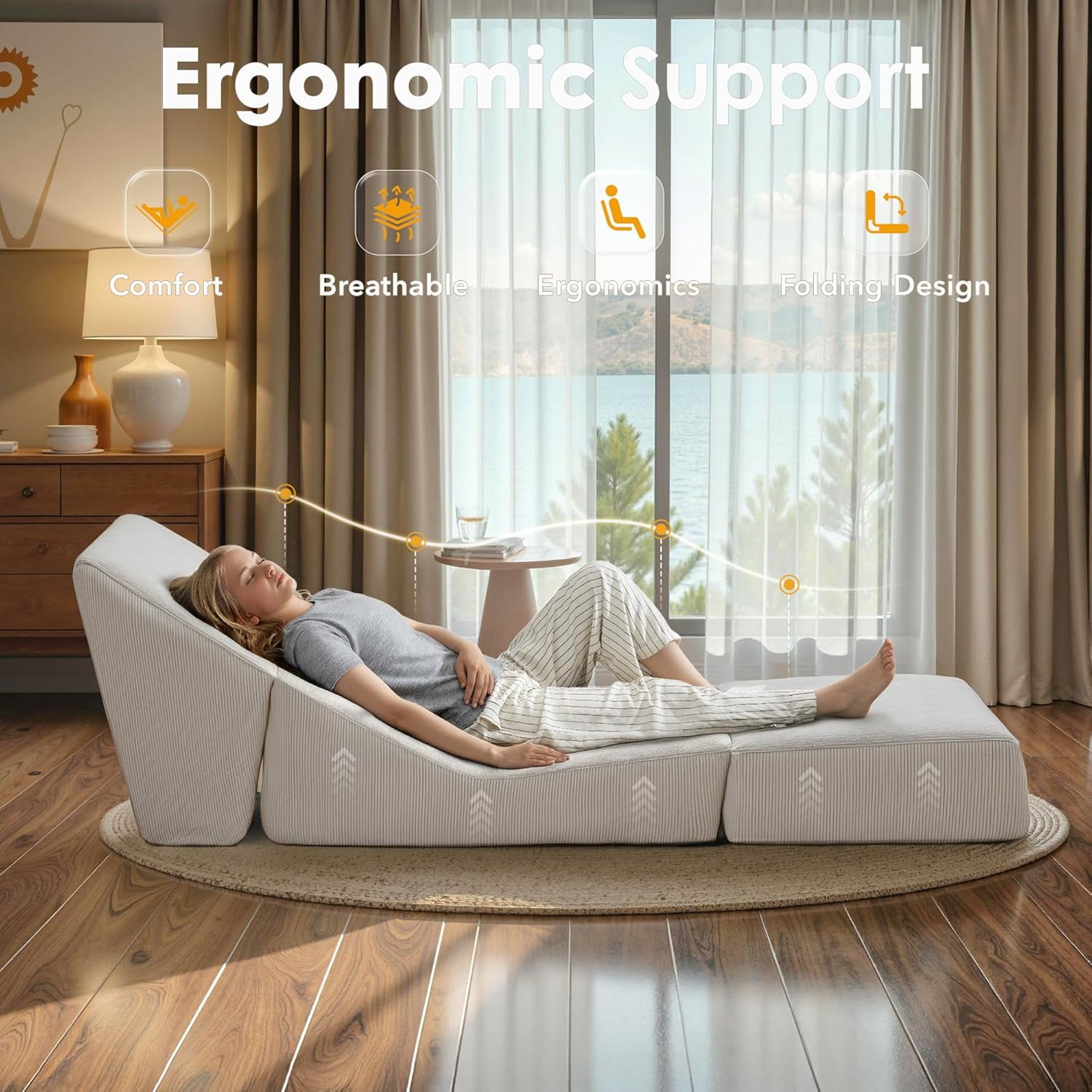 Folding Sofa Bed, 3 in 1 Convertible Sleeper Chair, Floor Couch with Back Support, Single Chair Bed for Living Room