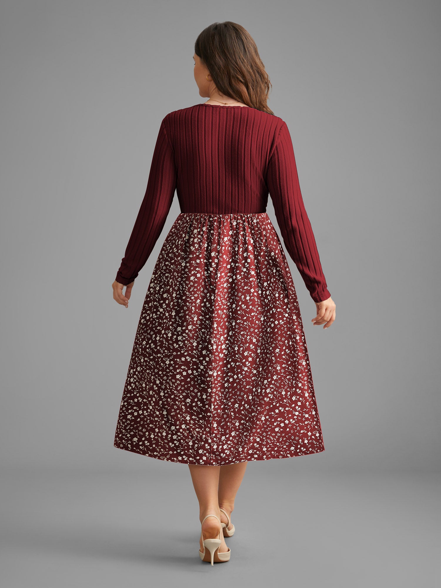 Ditsy Floral Patchwork Texture Midi Dress