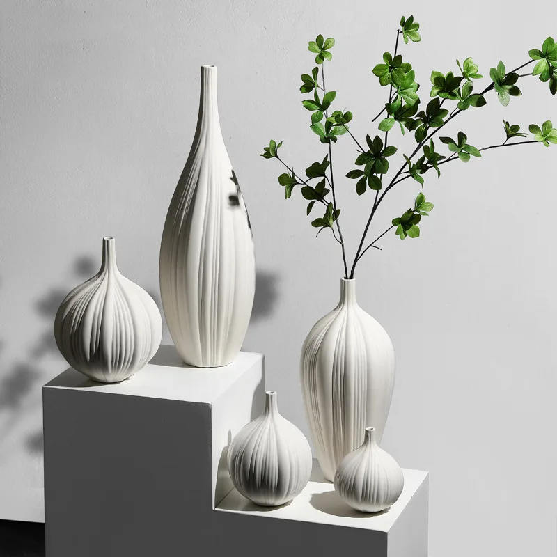 White Minimalism Personalize Vase Flower Arrangement Tabletop Modern Abstract Geometric Ceramic Vases