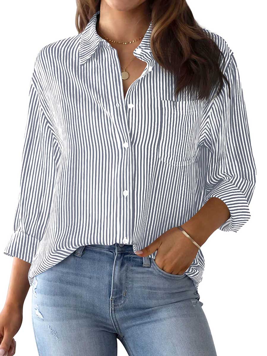 Striped Long Sleeve Collared Shirt Top