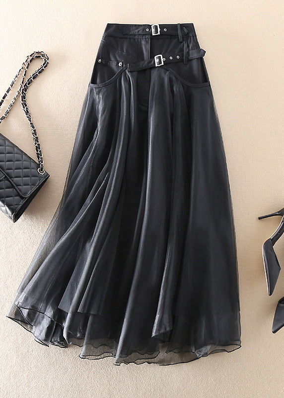 Grey fashion Patchwork Tulle Skirts Spring
