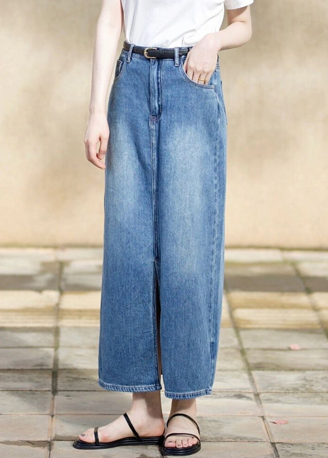 Blue Side Open High Waist Denim Skirts Fall
