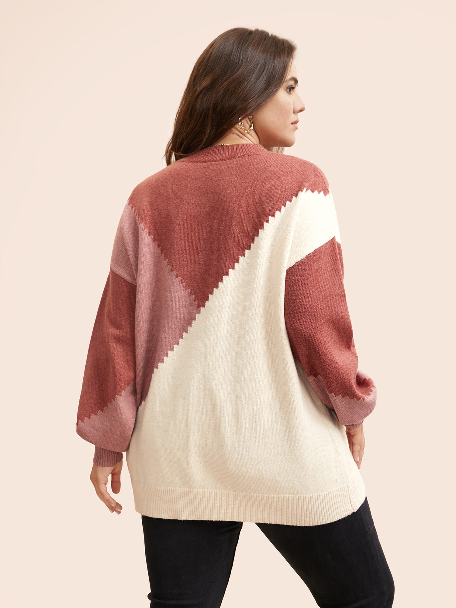 Colorblock Contrast Round Neck Pullover