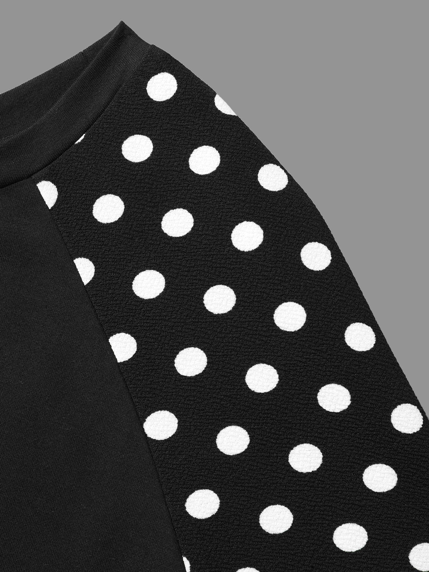 Polka Dot Patchwork Raglan Sleeve Sweatshirt