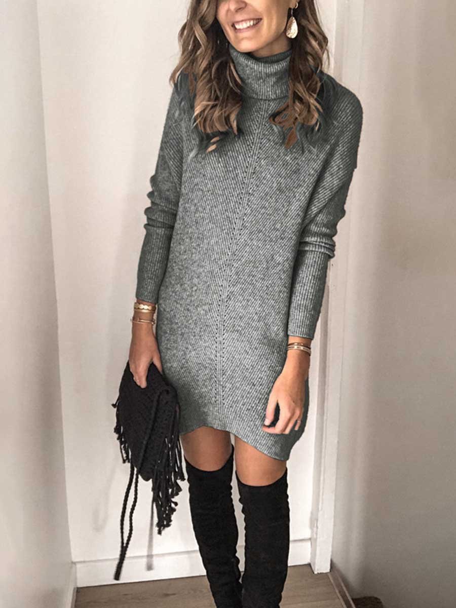 Casual Turtleneck Midi Dress