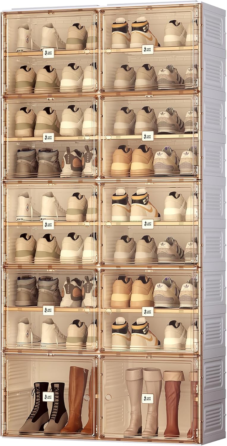 ANTBOX Portable Shoe Rack Organizer for Closet Entryway, Stackable Sneaker Storage Shoe Cabinet with Magnetic Clear Door, Large Plastic Storage containers Bins with Lids 5 Tiers 20 Pairs