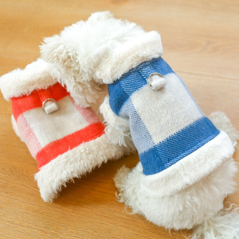 Plaid Warm Dog Cat Harness Coat