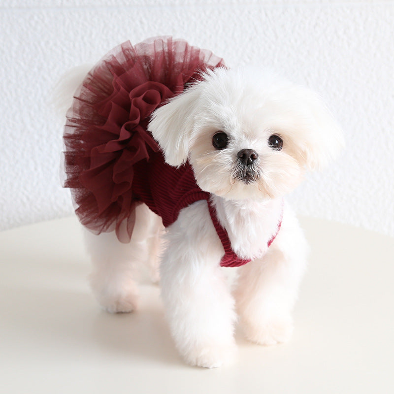 Multi-color Cotton Dog Cat Lace Dress