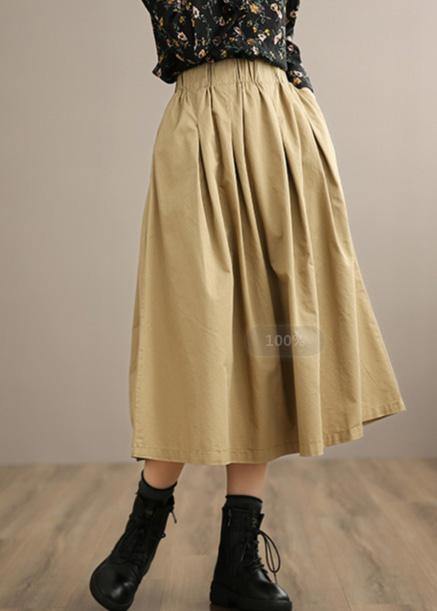 Khaki Clothes For Women Elastic Waist Art Spring Dresses
