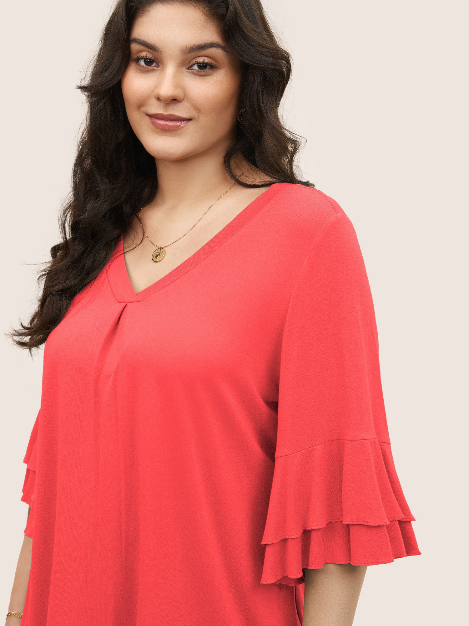 Supersoft Essentials Ruffle Layered Sleeve Pleated T-shirt