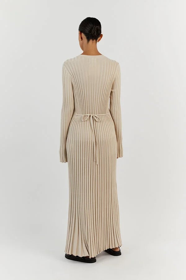 SALLE | V-Neck Sleeved Knit Midi Dress