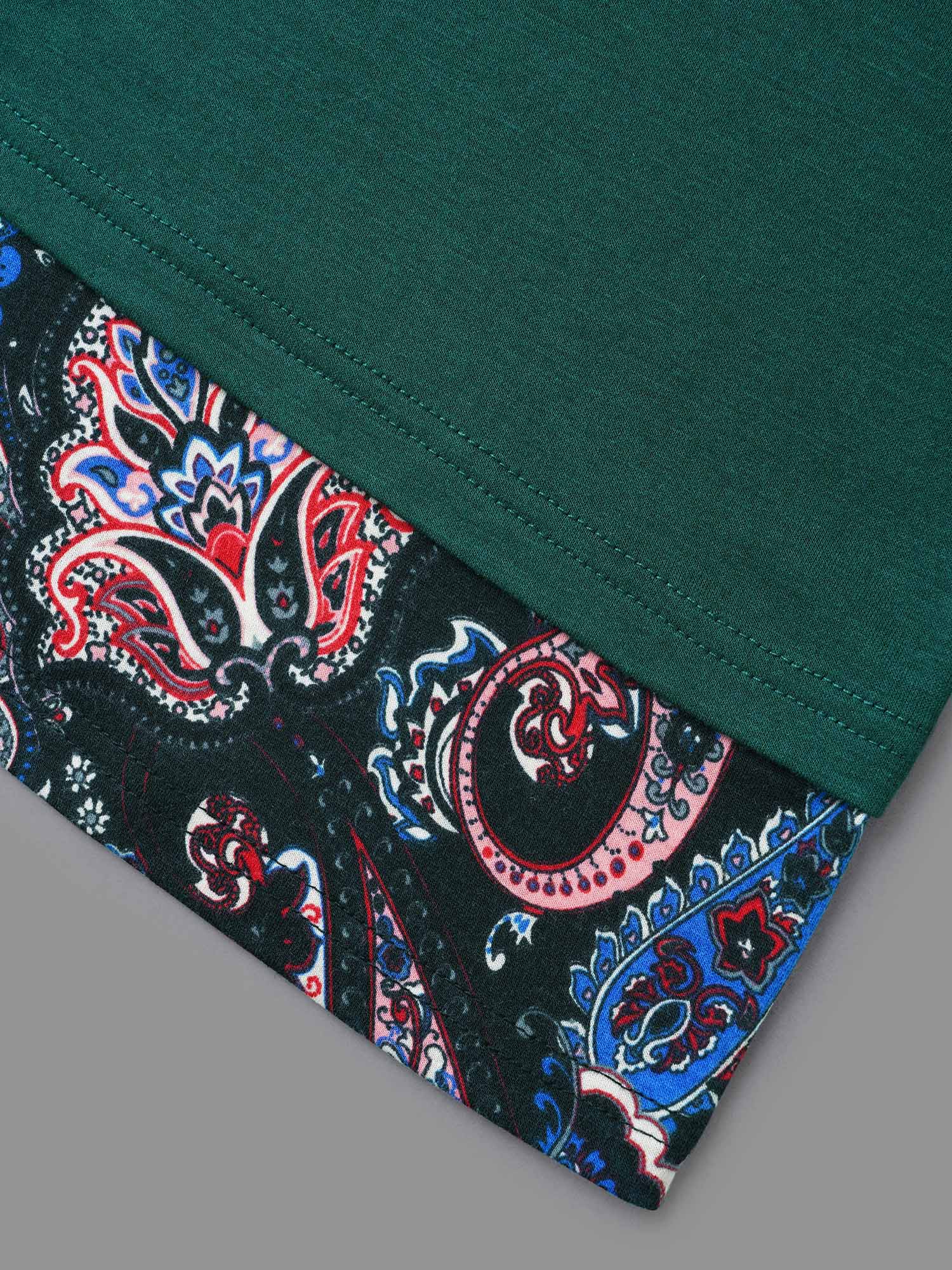 Crew Neck Bandana Print Patchwork T-shirt