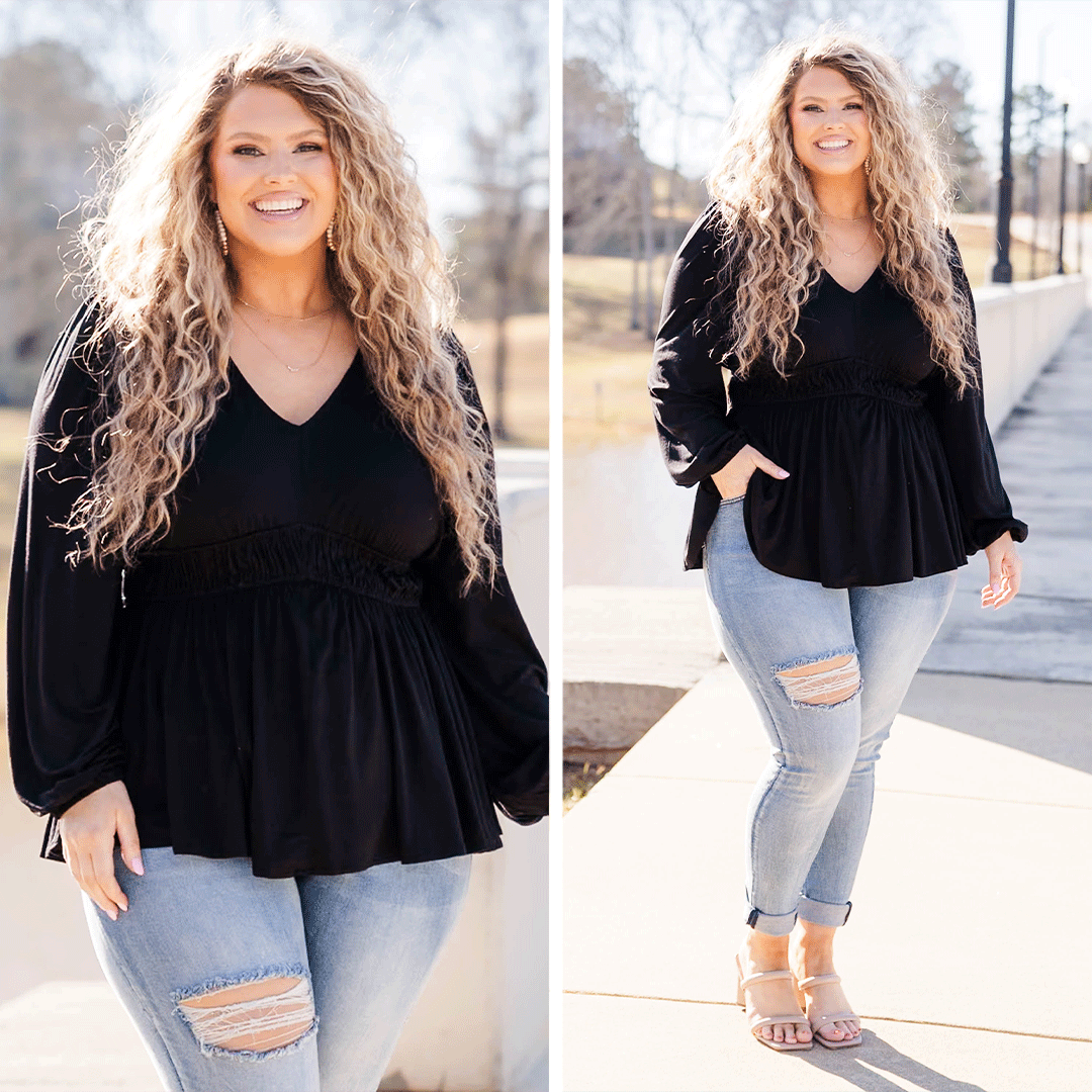 Come On An Adventure With Me Top. Black