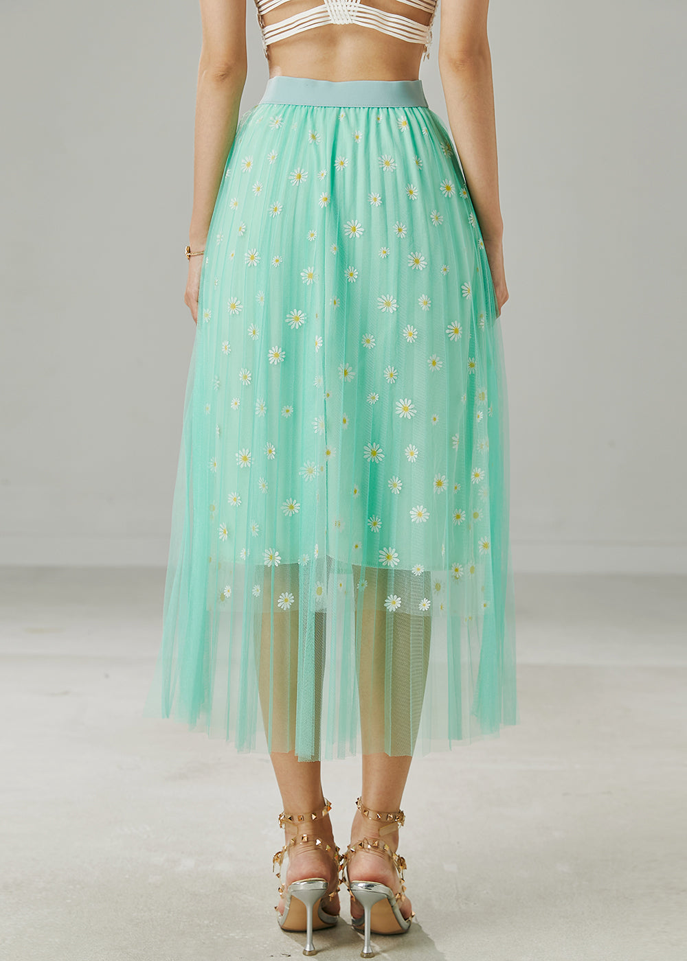 Green Tulle Beach Skirts Chrysanthemum Embroidered Summer