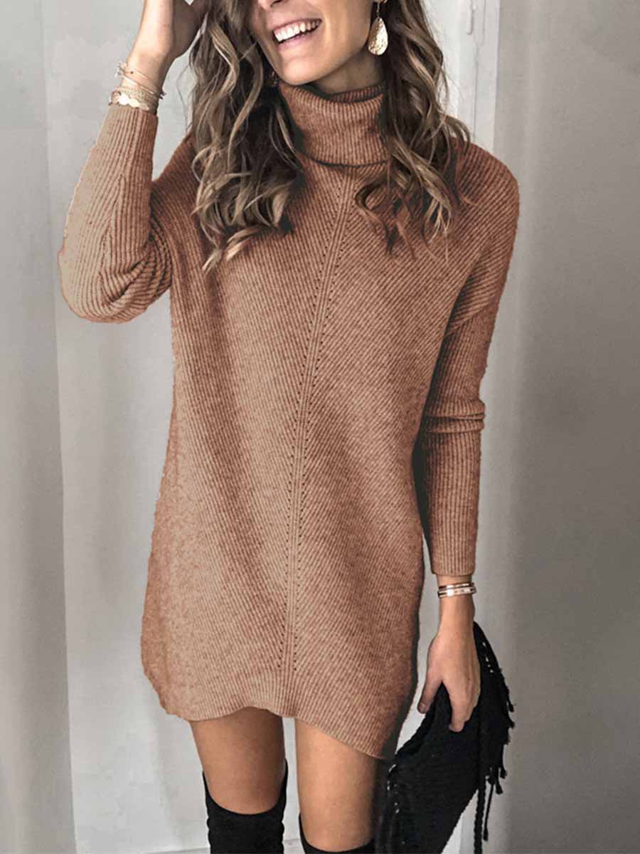 Casual Turtleneck Midi Dress
