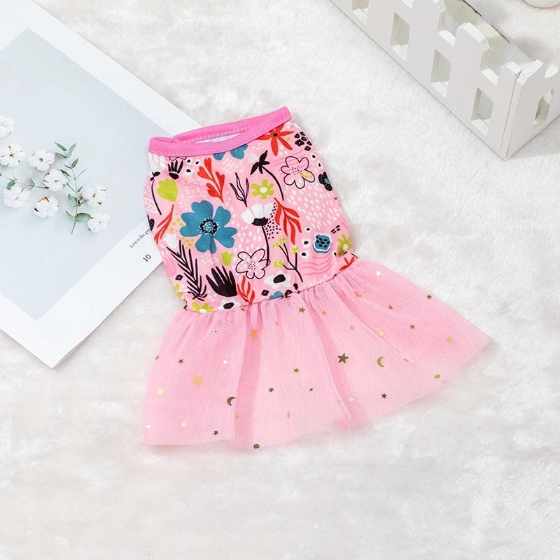 Princess Polyester Rainbow Flower Pet Clothing