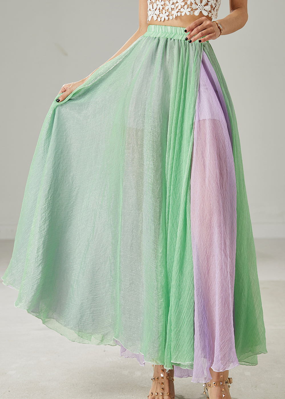 Bohemian Green Exra Large Hem Side Open Cotton Skirt Summer