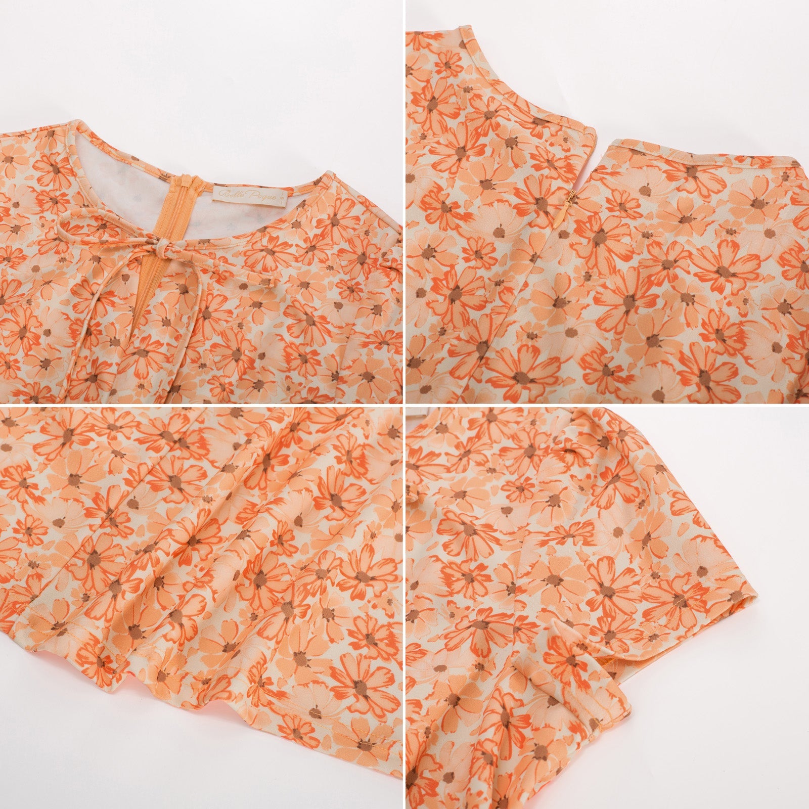 Vintage Strawberry Pattern A-Line Swing Dress Keyhole Tie Dress Round Neck Work Dress Tea Dress