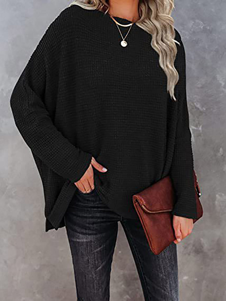 Solid Color Knitted Bat Long Sleeve Sweater