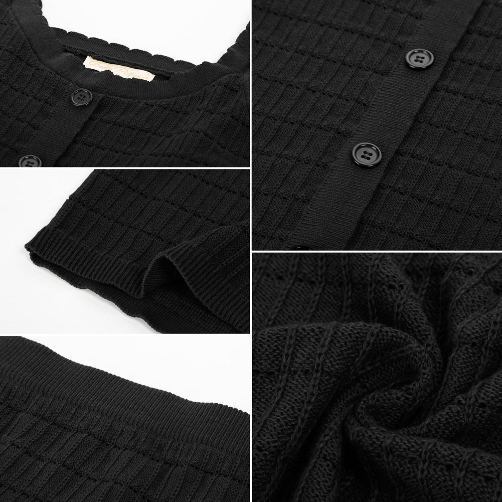 Vintage Jacquard Textured Outfits U-Neck Tops+Above Knee Skirt Knitwear