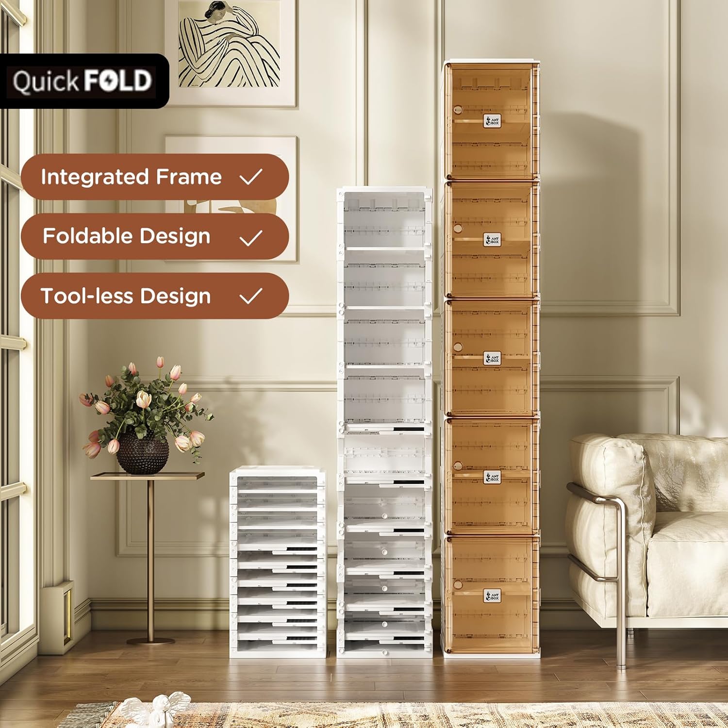 ANTBOX Shoe Organizer Storage Box, Portable Folding Shoe Rack For Closet With Magnetic Clear Door