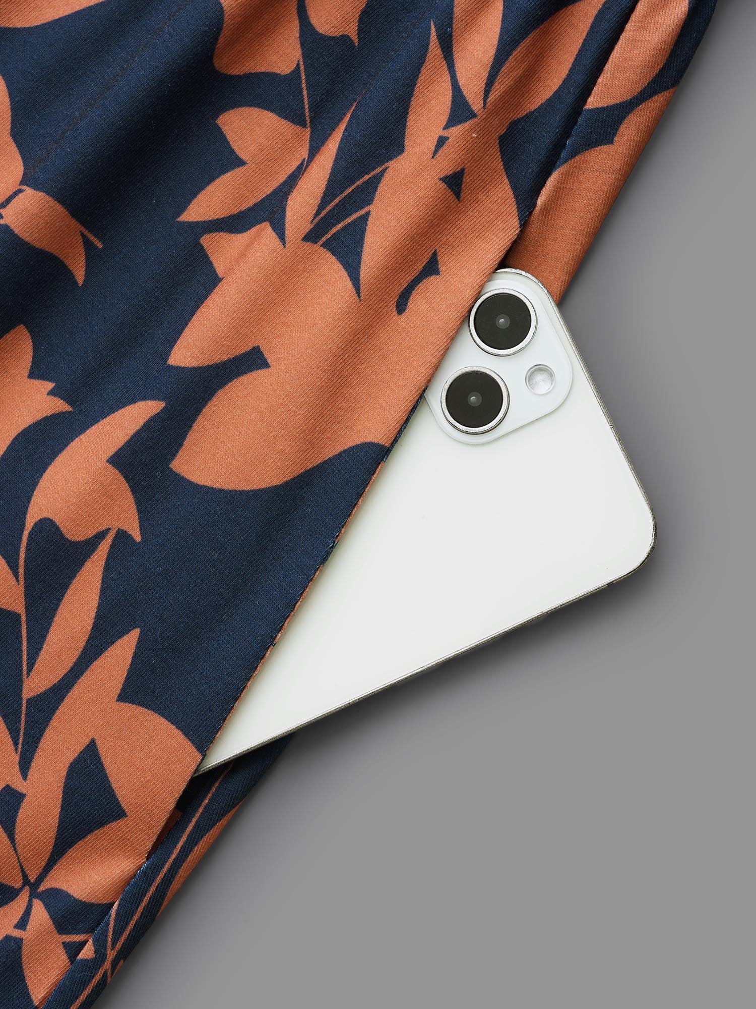 Autumn Leaves Print Fit-and-Flare Midi Dress