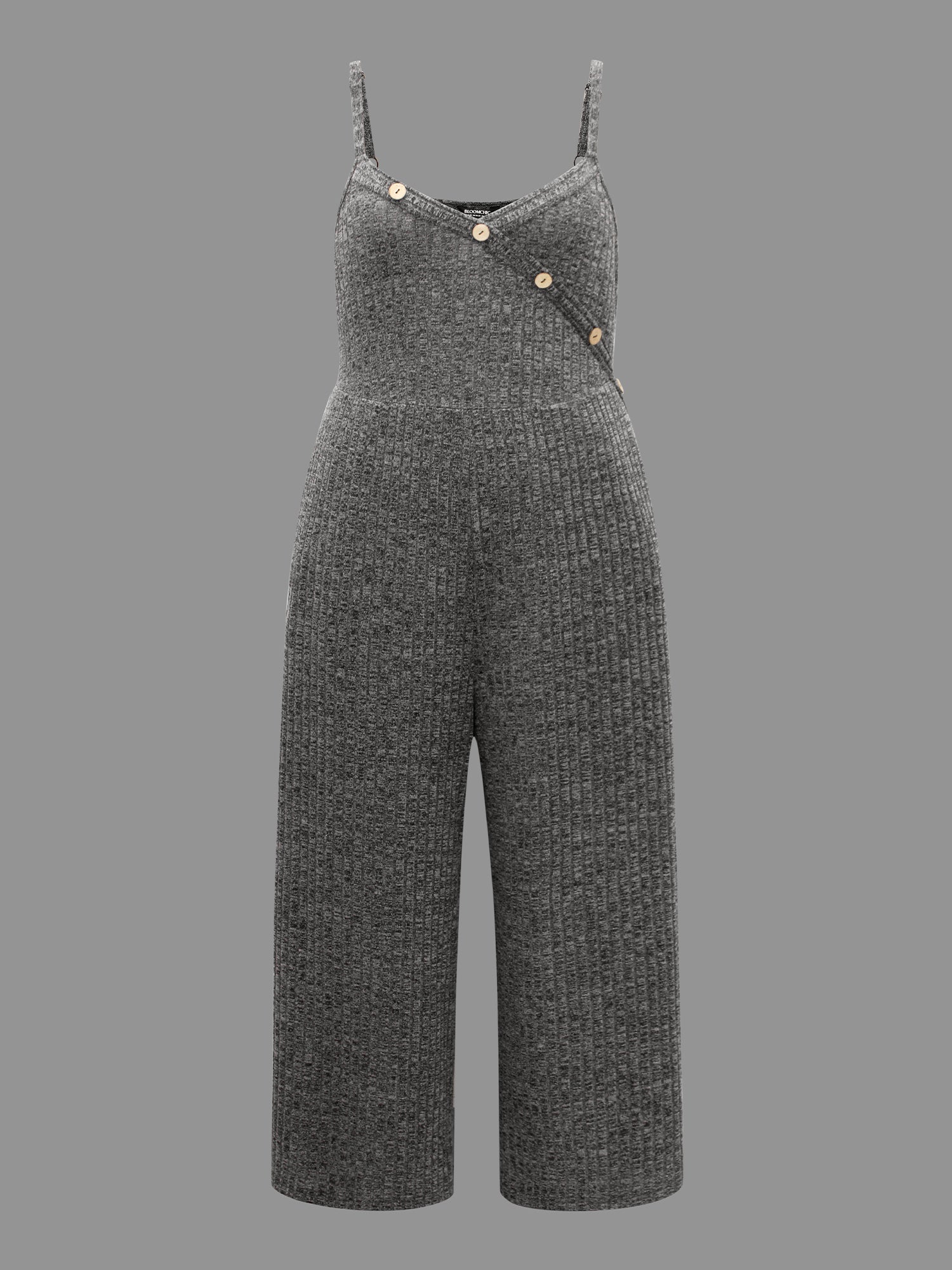 Plain Rib Knit Button Detail Jumpsuit