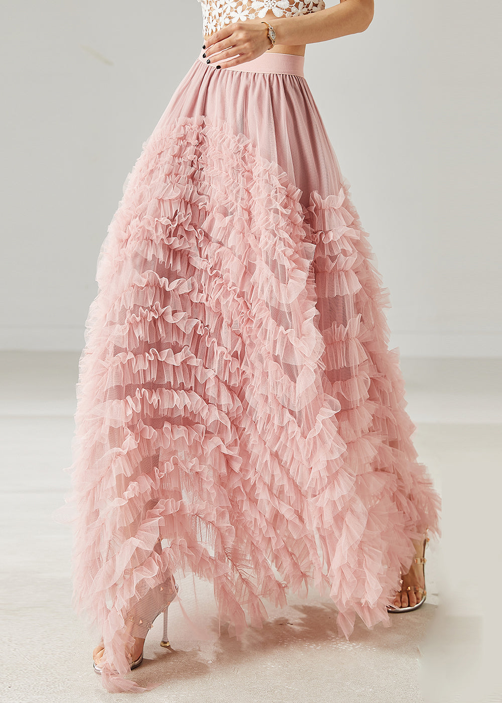 Bohemian Pink Ruffled Exra Large Hem Tulle Skirts Summer