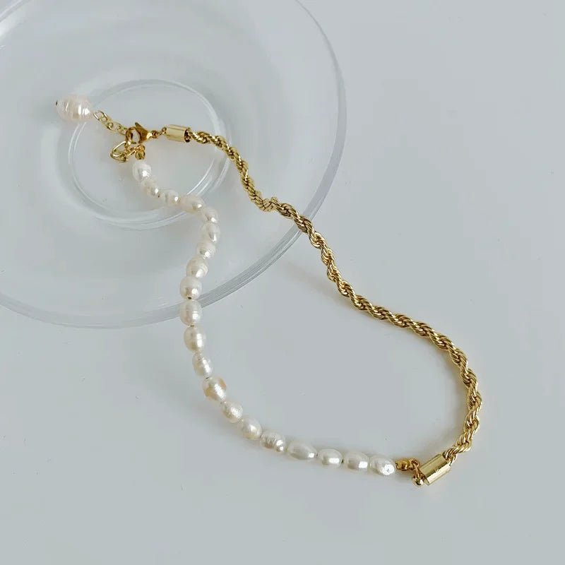 Rope Chain Pearl Contrast Bracelet and Necklace