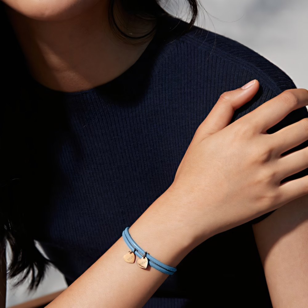 18k Personalized Leather Heart Charm Bracelet