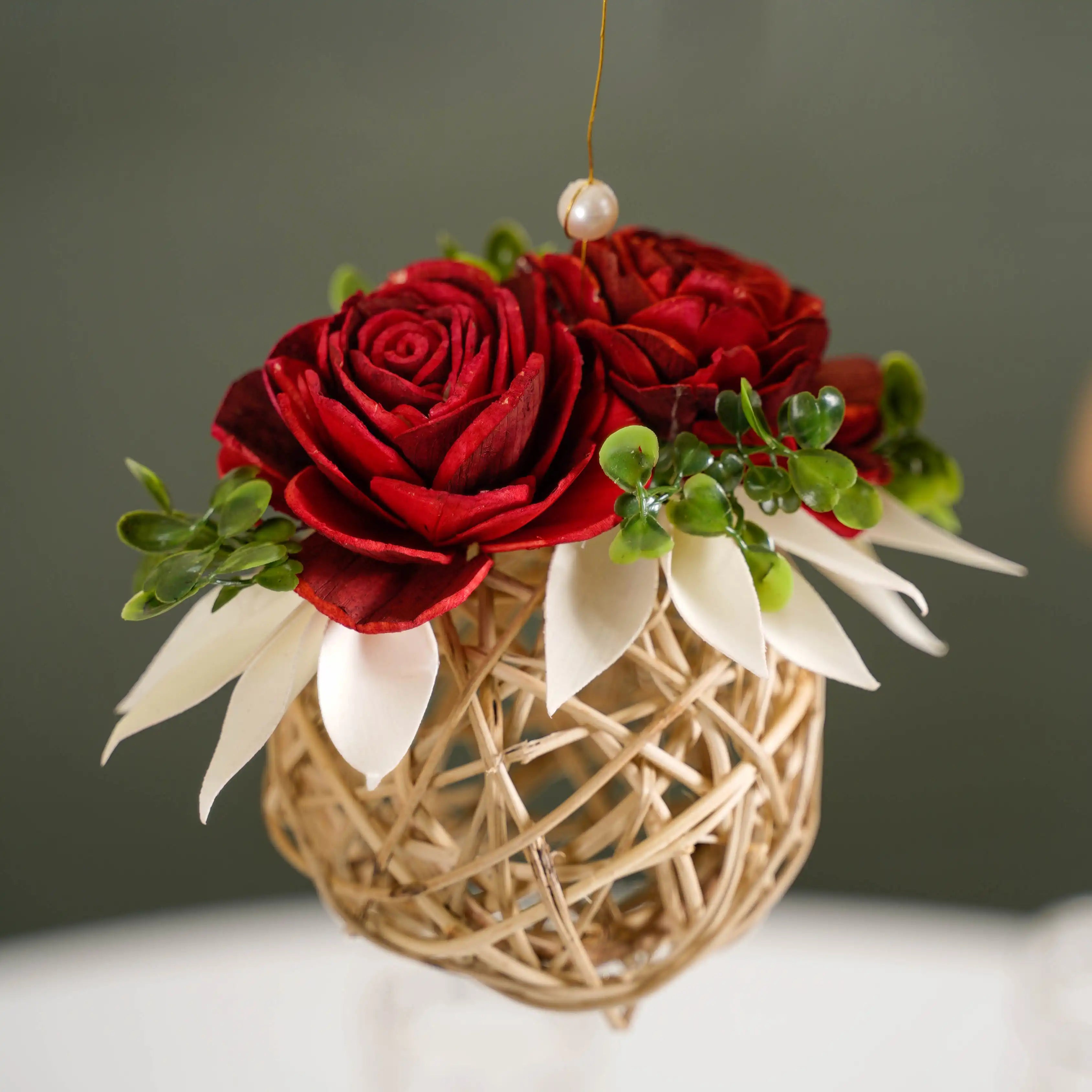 Natural Rose Rattan Hanging Decoration Sustainable Set Of 4