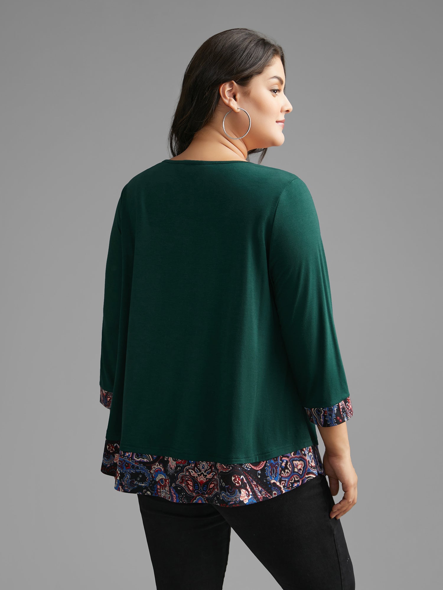 Crew Neck Bandana Print Patchwork T-shirt