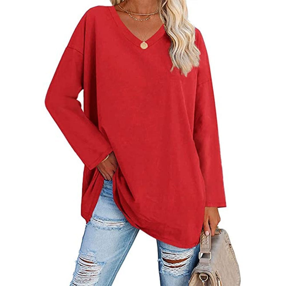 Multicolor - Women's Loose Long Sleeve Fashion V-neck Top
