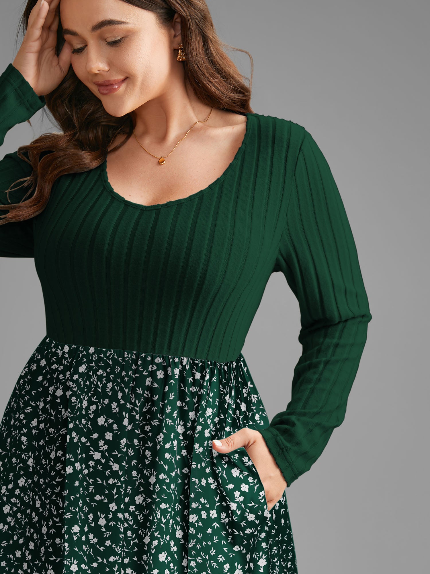 Ditsy Floral Patchwork Texture Midi Dress