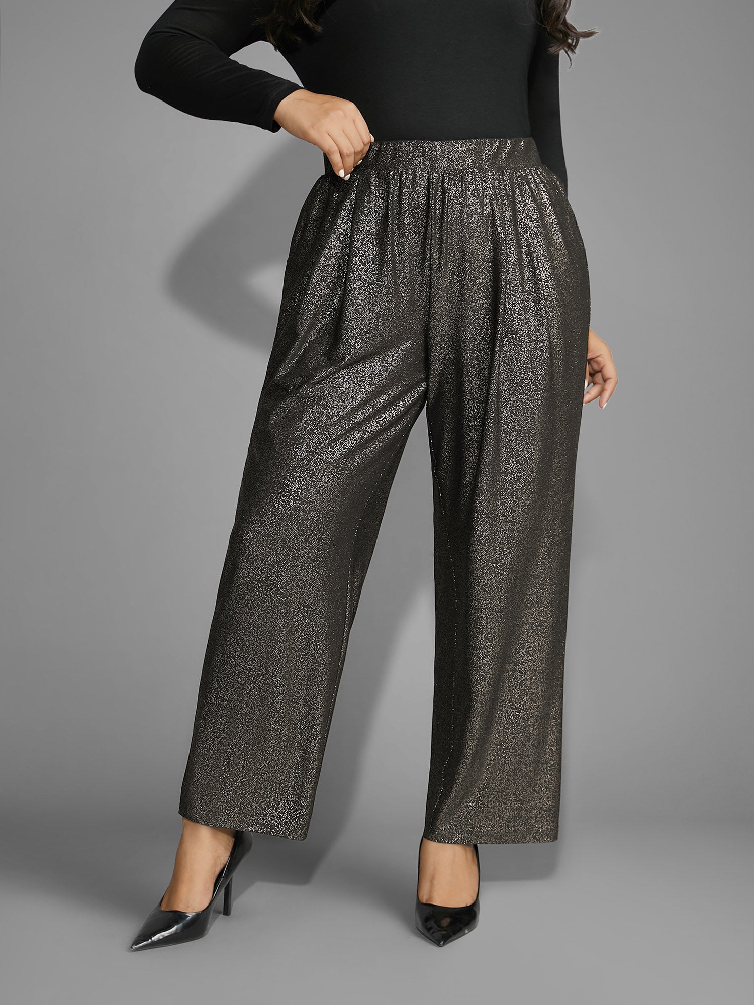 Sequin Knit Elastic Waist Holiday Pants
