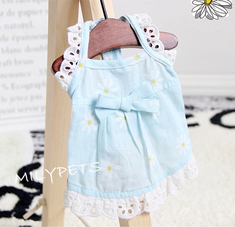 Pastoral Cotton Flower Bow Knot Pet Clothing